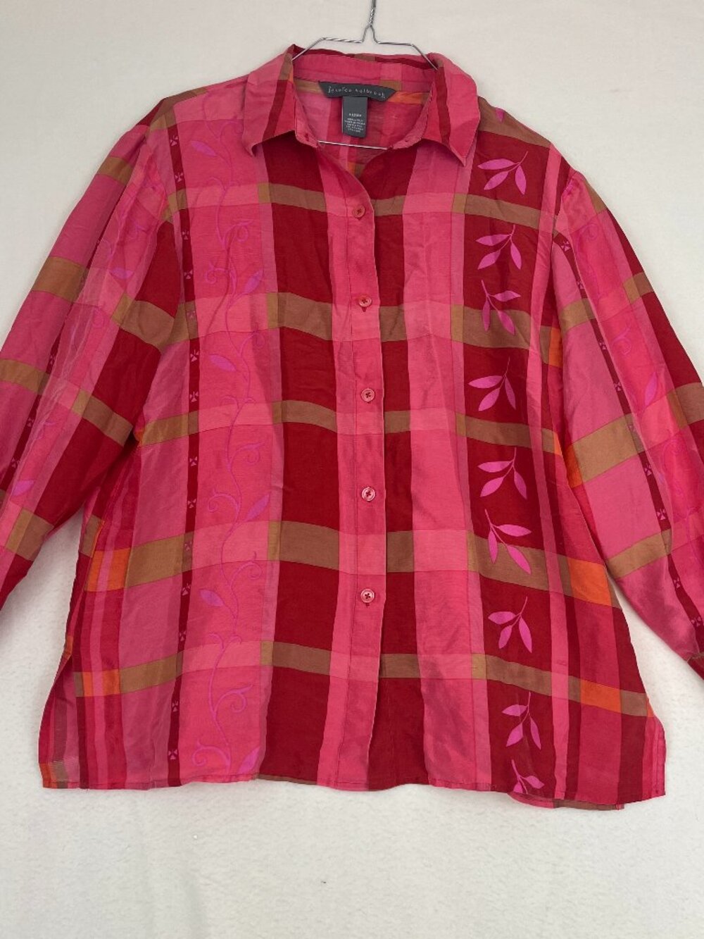 Jessica Holbrook Silk Plaid Button-Up Shirt Size Medium Y2K